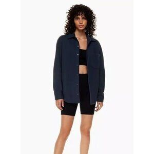 Aritizia TNA Cozy Fleece Sweatshirt Button Down Oversized Shacket Black Sz S